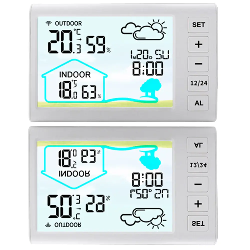 Wireless Weather Station Temperature and Humidity Monitor Battery Powered Digital Thermometer Hygrometer Alarm Clock for Desktop