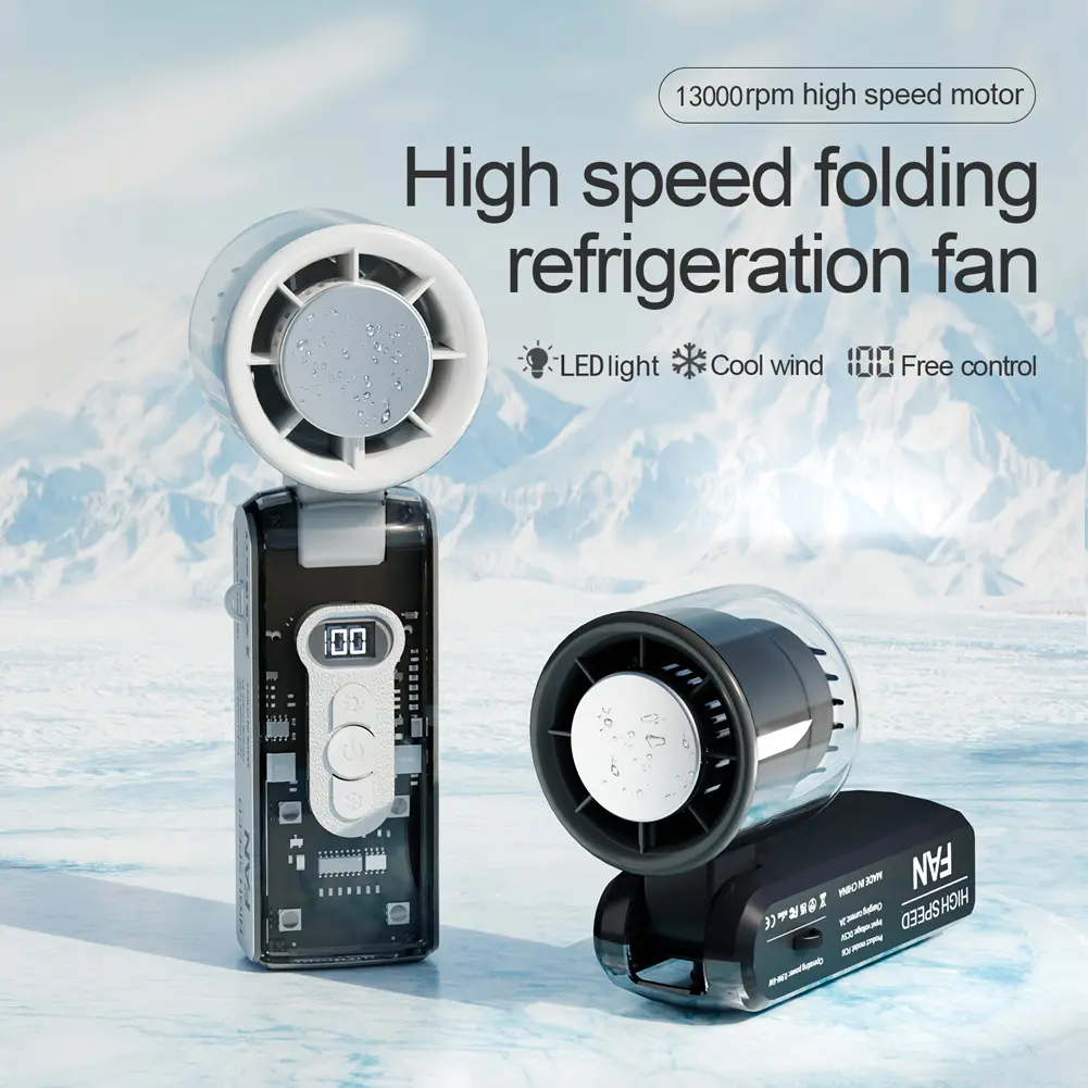 Portable Handheld Fan with LED Light 100 Speeds Foldable Personal Cooling Fan 3600mAh Electric Mini Turbo Fan for Camping Hiking