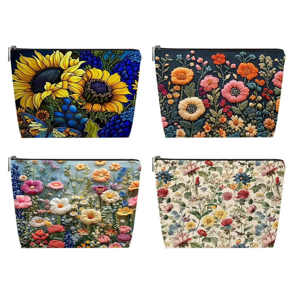 4Pcs Floral Makeup Bag Make Up Traveling Storage Tote Large Capacity Portable Cosmetic Pouch Travel Wash Bag Travel Cosmetic Bag