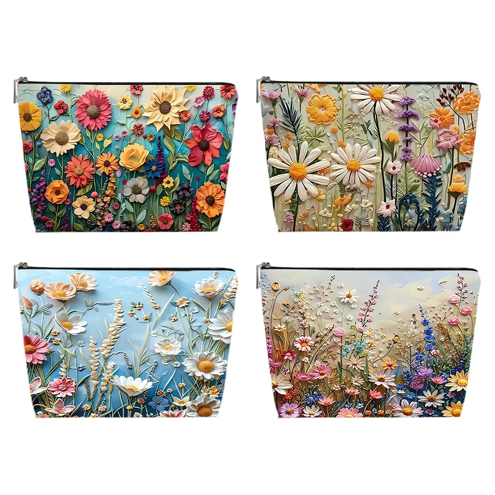 4Pcs Floral Makeup Bag Make Up Traveling Storage Tote Large Capacity Portable Cosmetic Pouch Travel Wash Bag Travel Cosmetic Bag