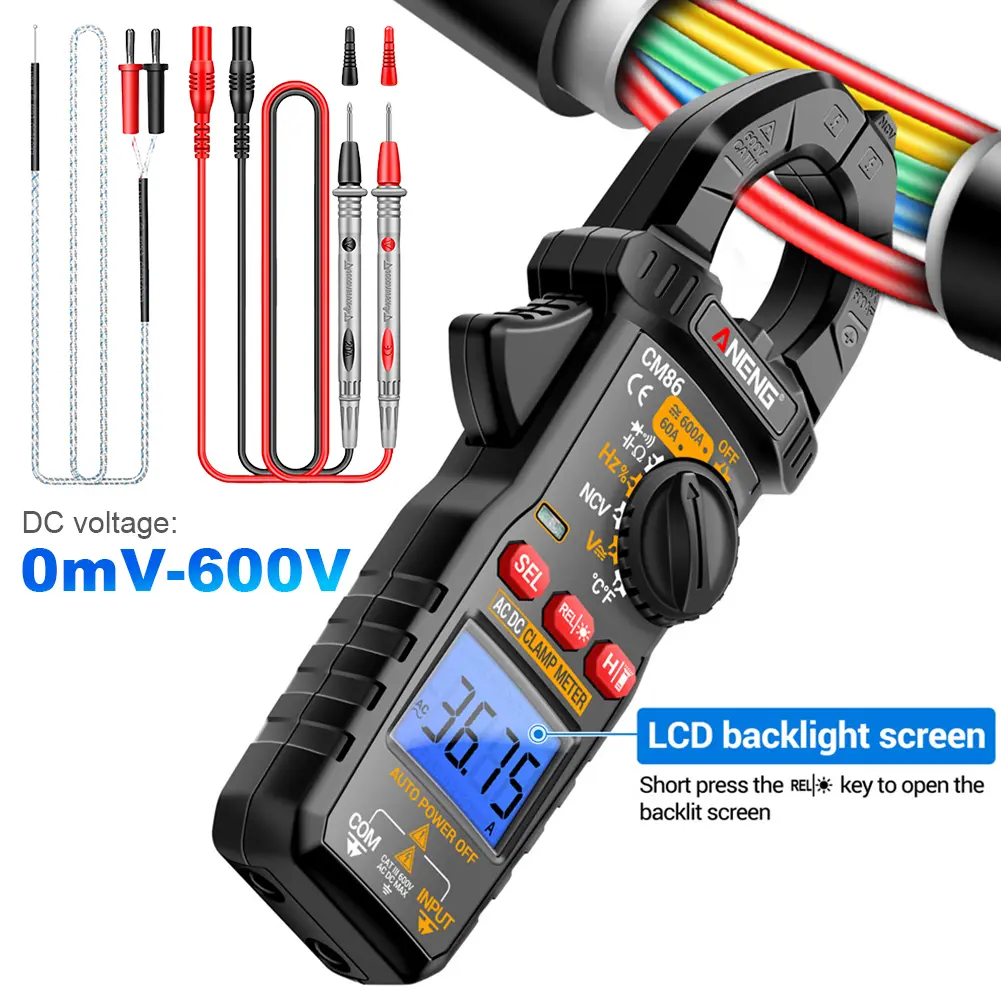 AC/DC Clamp Meter with Cable Professional Digital Multimeter Overload Protection NCV Voltage Detection Tool for Home Office Use