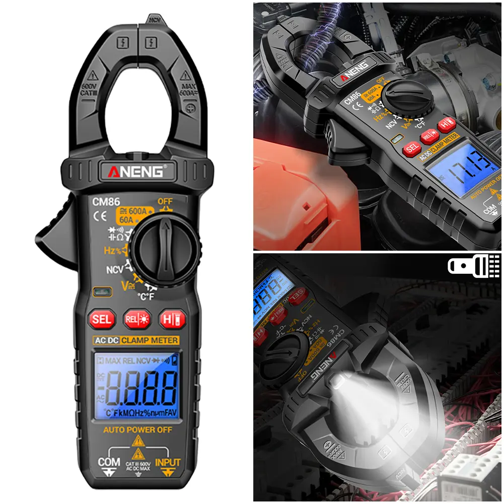 AC/DC Clamp Meter with Cable Professional Digital Multimeter Overload Protection NCV Voltage Detection Tool for Home Office Use