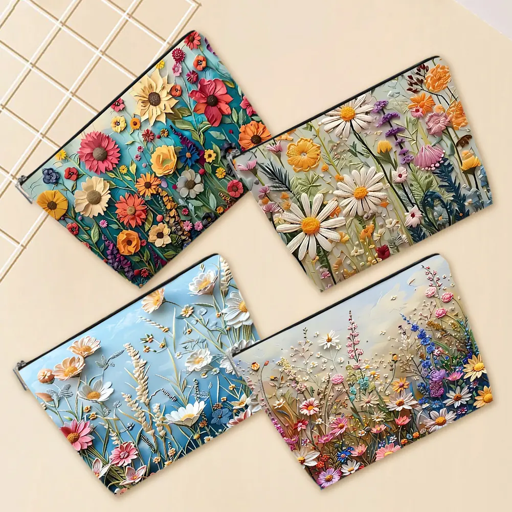 4Pcs Floral Makeup Bag Make Up Traveling Storage Tote Large Capacity Portable Cosmetic Pouch Travel Wash Bag Travel Cosmetic Bag