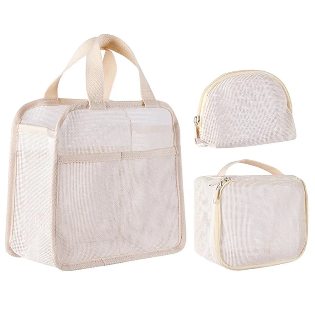 PVC Travel Storage Bag Transparent 3Pcs Travel Organizer Bag Wear Resist Portable Mesh Bag Bathroom Shower Travel Bag