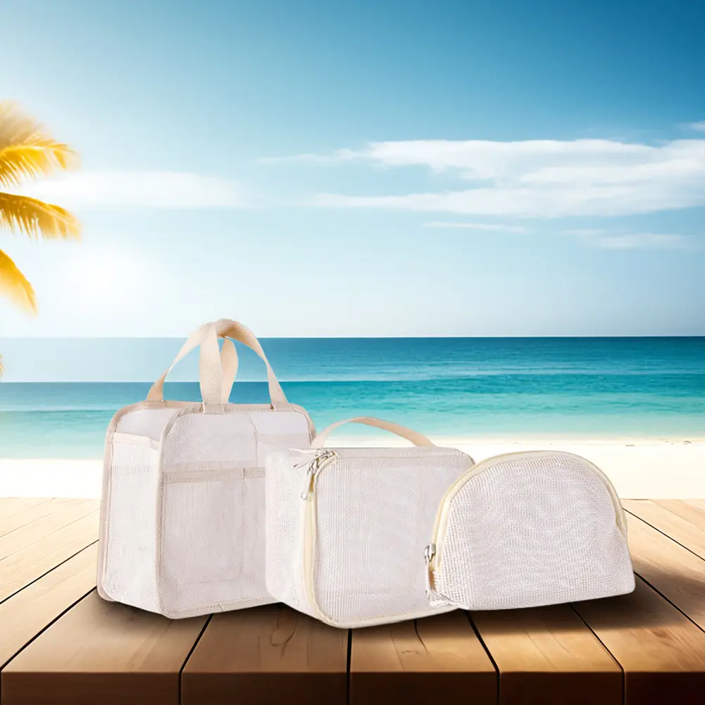 PVC Travel Storage Bag Transparent 3Pcs Travel Organizer Bag Wear Resist Portable Mesh Bag Bathroom Shower Travel Bag