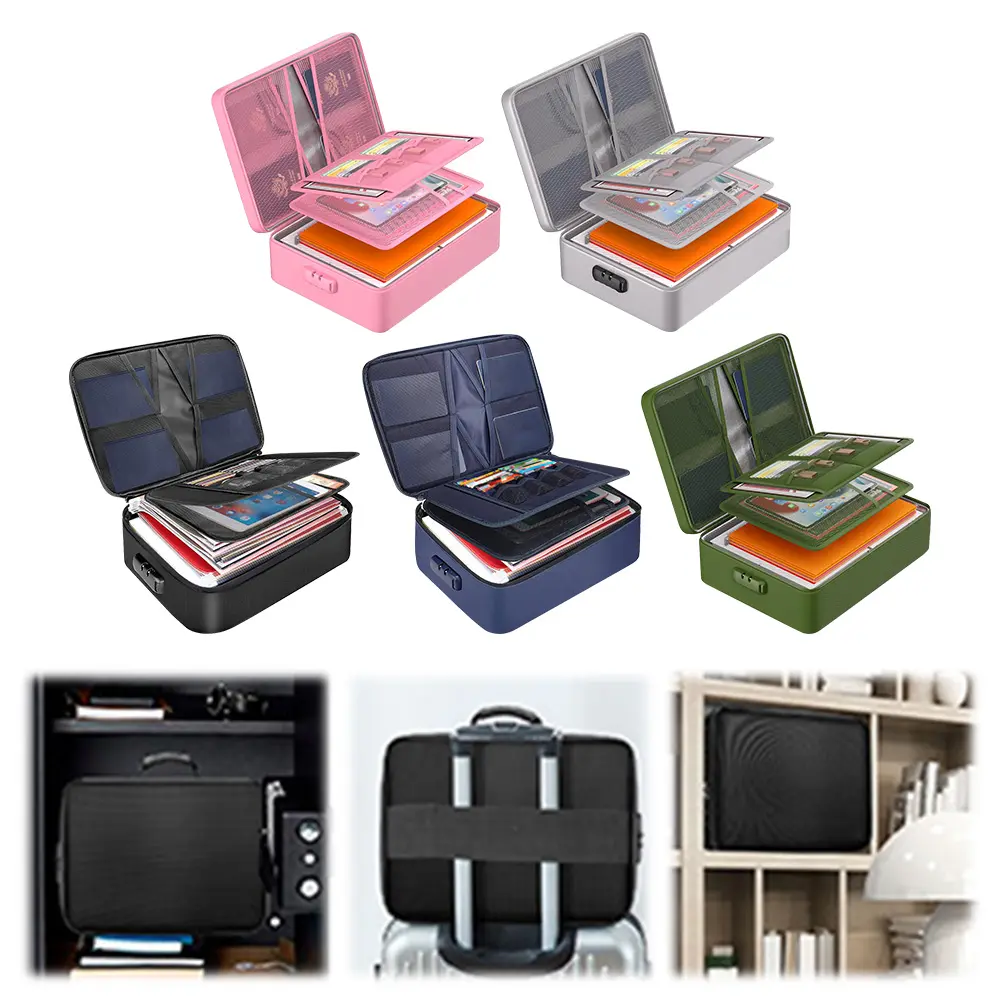 Fireproof Document Organizer with Lock Safe Storage Box Multi-Layer File Box for Important Documents Files and More