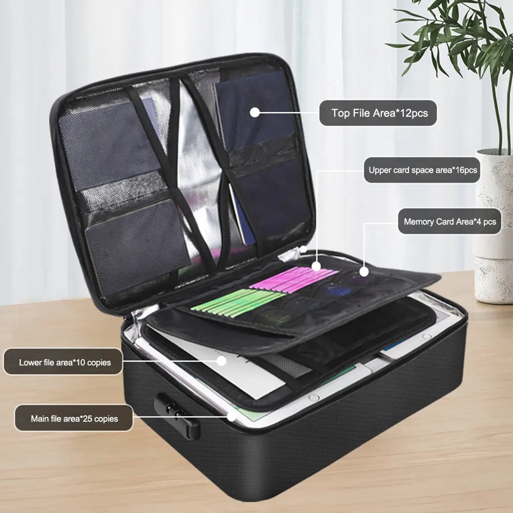 Fireproof Document Organizer with Lock Safe Storage Box Multi-Layer File Box for Important Documents Files and More