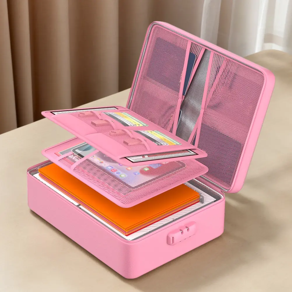 Fireproof Document Organizer with Lock Safe Storage Box Multi-Layer File Box for Important Documents Files and More
