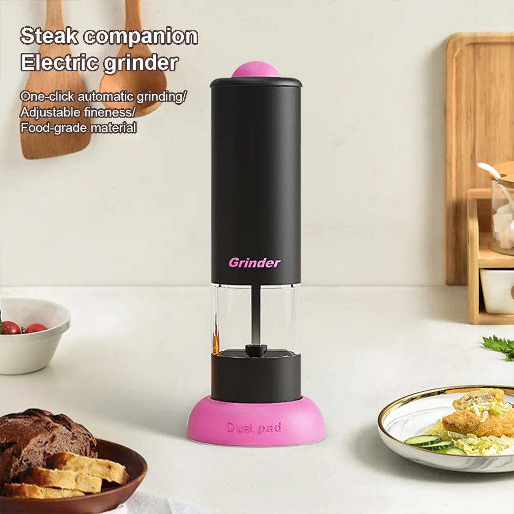 Household Grain Grinder USB Rechargeable Automatic Salt Pepper Mill One-Hand Operation Spice Seasoning Bottle for Home Kitchen