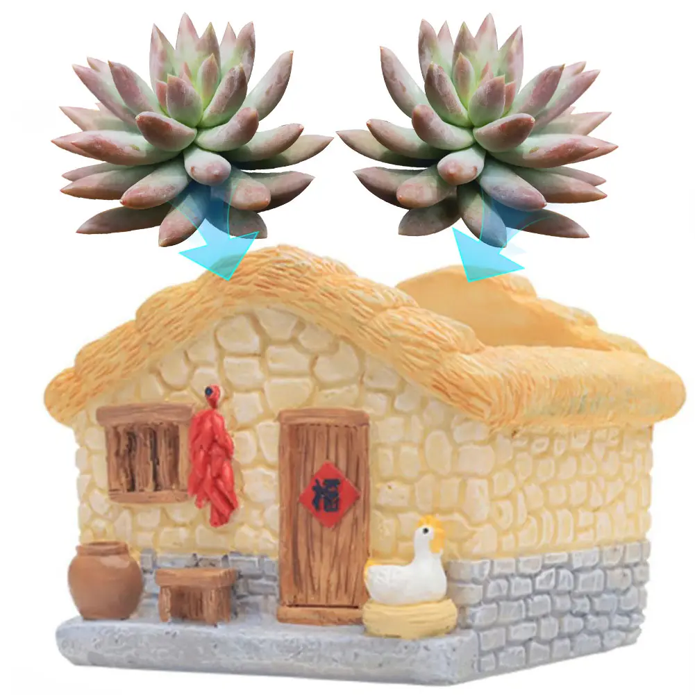 Farmhouse Succulent Pot House Shape Bonsai Pot Resin Succulent Planter Multi-Function Garden Plant Pot for Herb Cactus Succulent