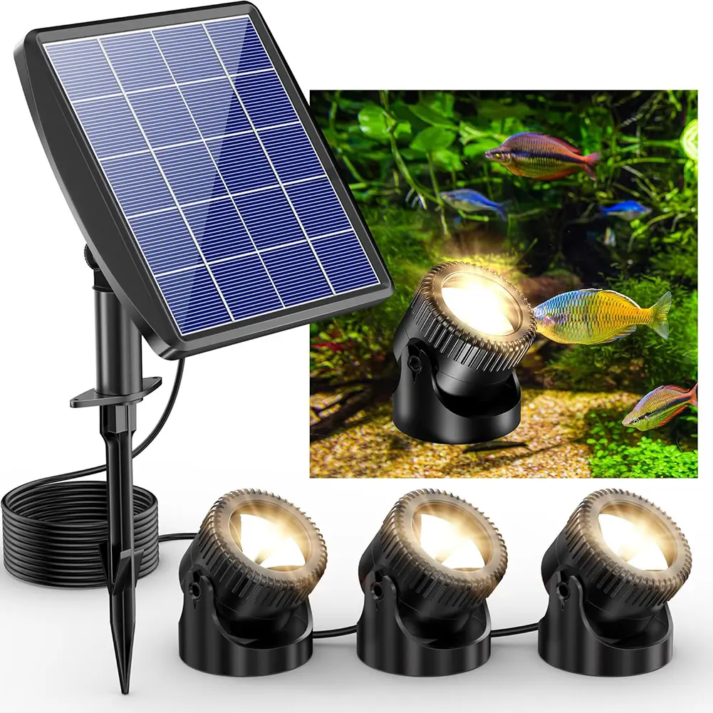 Solar Pond Lights IP68 Waterproof Submersible LED Lights Auto On/Off Underwater Solar Lights 3 Light Modes for Garden Yard Porch