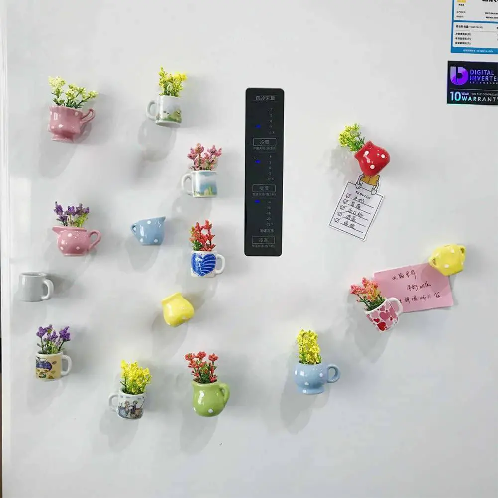 8pcs Funny Mini Plant Magnets Mini Ceramic Vase Fridge Magnets Flower Vase Refrigerator Magnets for Kitchen Home Decor