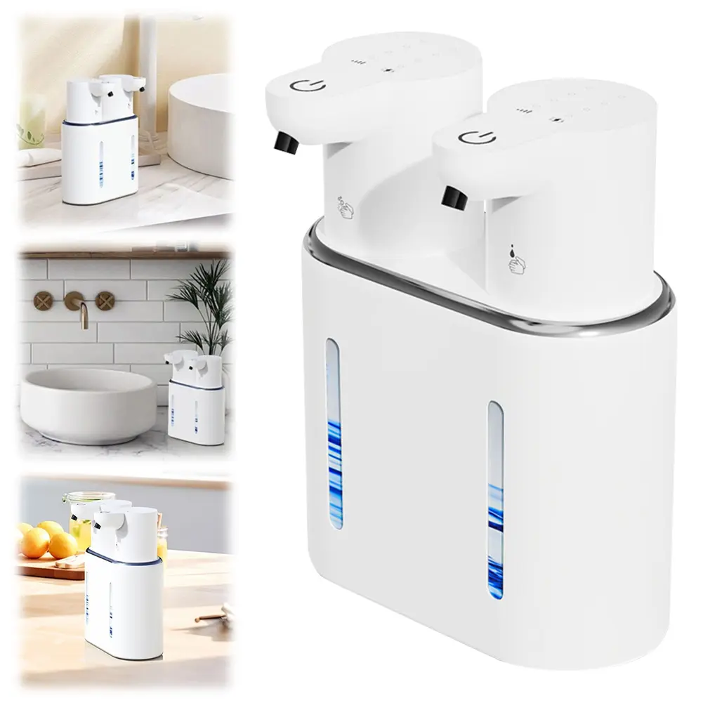 Double Head Hand Soap Dispenser Touchless Dish Soap Dispenser USB Rechargeable Electric Soap Dispenser for Kitchen and Bathroom