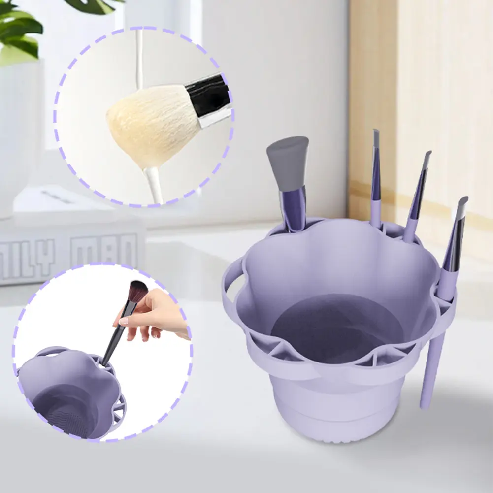 Foldable Makeup Brush Cleaning Cup Portable Makeup Brush Cleaning Bowl Makeup Brush Washing Tool for Brush Sponge Powder Puff