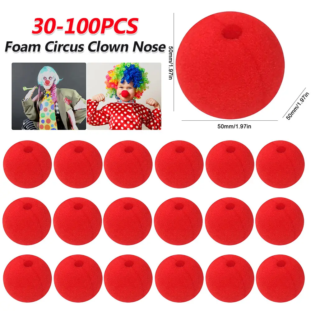 30-100PCS 50mm Red Sponge Balls Foam Circus Clown Nose Soft Red Nose Party Funny Stage Performance Props Circus Cosplay Costume
