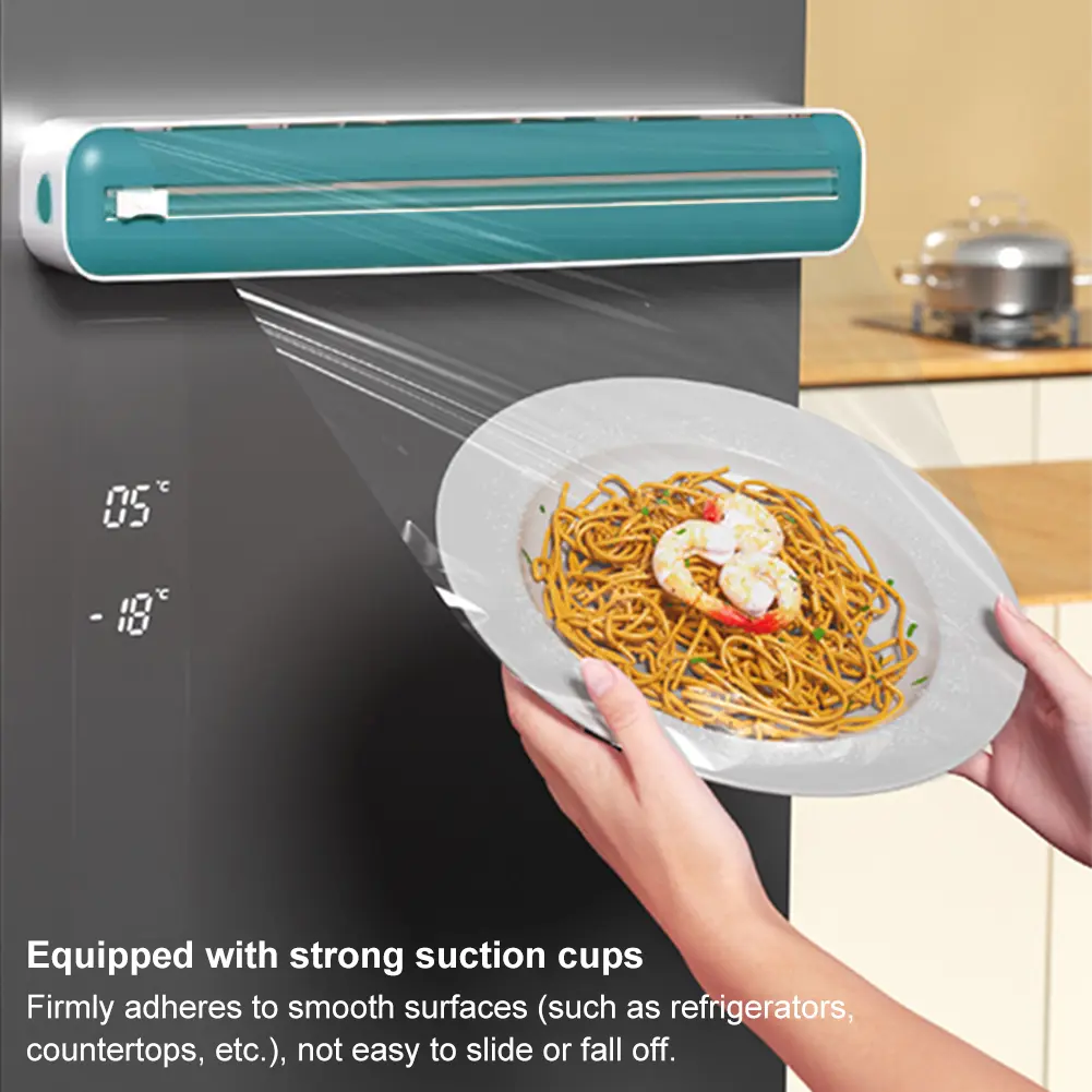 Plastic Wrap Dispenser with Cutter Food Cling Film Cutter Magnetic Film Wrap Dispenser Food Film Dispenser Kitchen Accessories