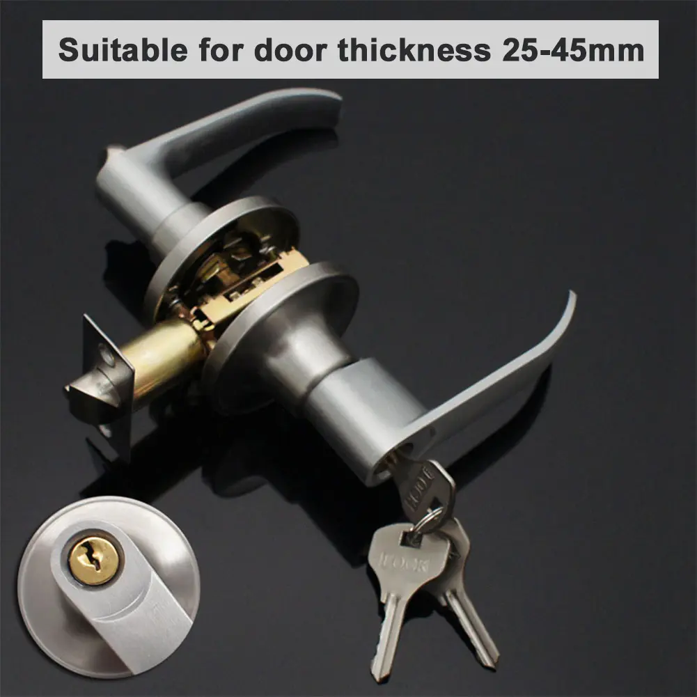 Locking Door Handle with 3 Keys Entrance Door Handles Stainless Steel Interior Lever Lock Door Knob Replacement for Home Office