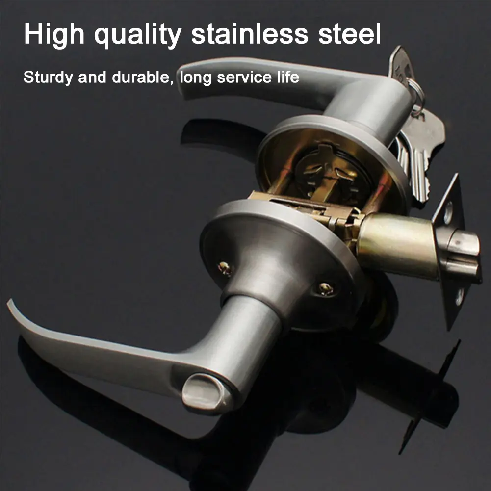Locking Door Handle with 3 Keys Entrance Door Handles Stainless Steel Interior Lever Lock Door Knob Replacement for Home Office