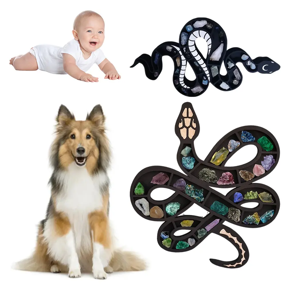 Wooden Snake Crystal Display Shelf Decorative Crystal Rack Mineral Rocks Storage Ornament for Home Decoration