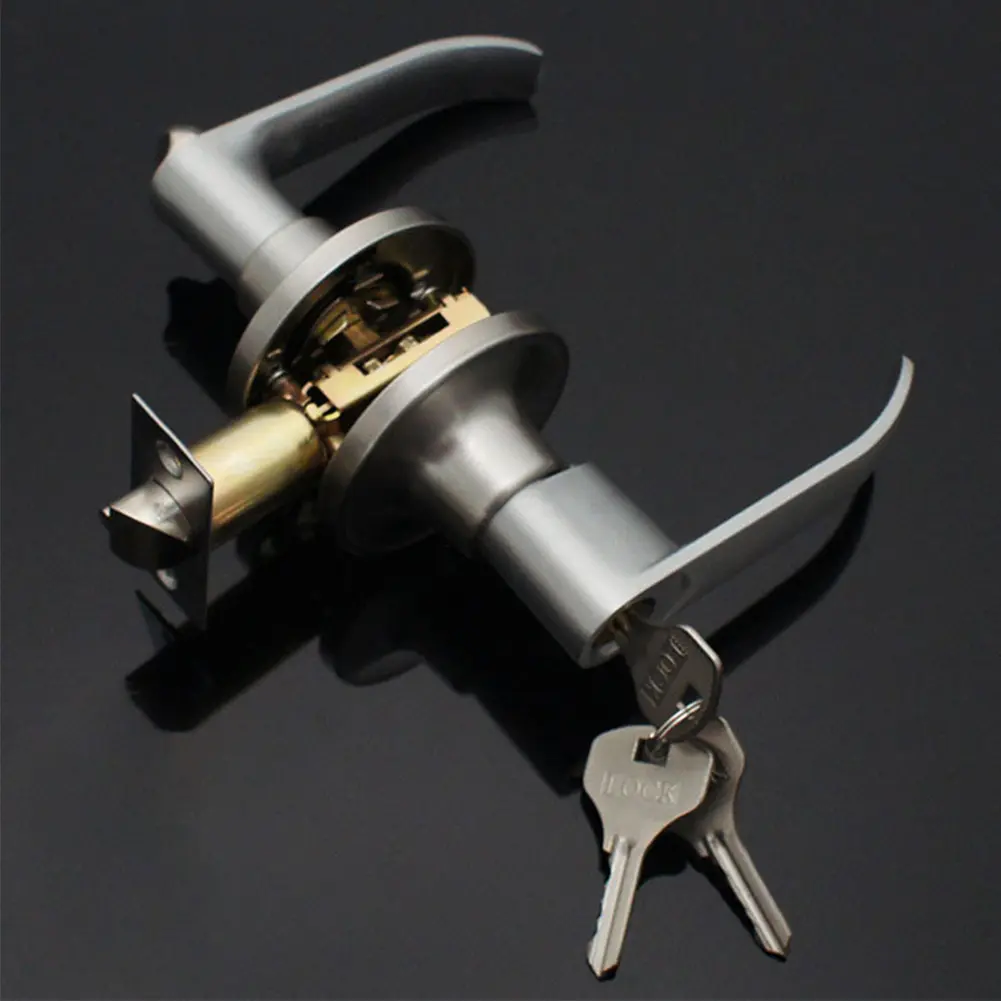 Locking Door Handle with 3 Keys Entrance Door Handles Stainless Steel Interior Lever Lock Door Knob Replacement for Home Office