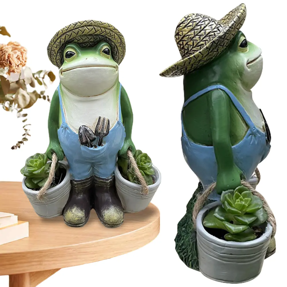 Funny Frogs Garden Statue Resin Frog Potted Ornament Creative Small Frog Figurine Planter for Indoor Outdoor Decor
