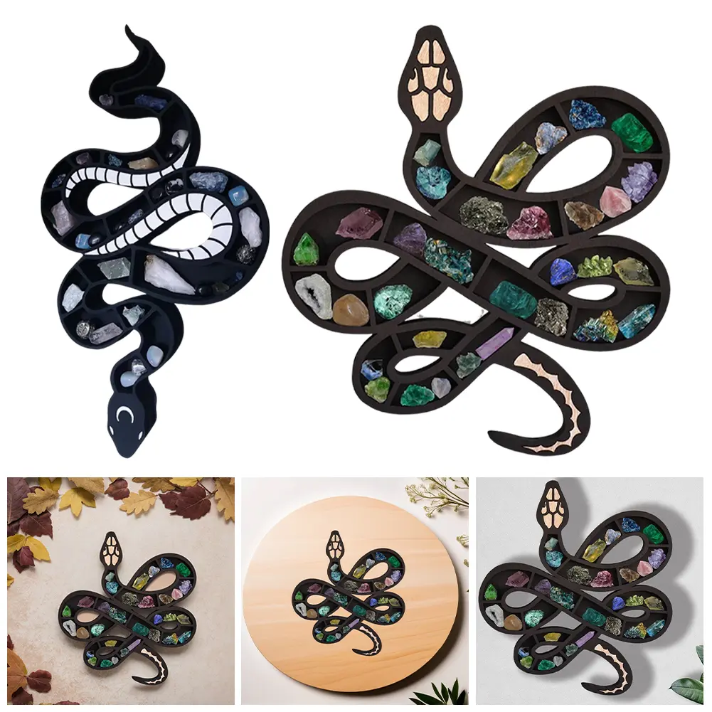 Wooden Snake Crystal Display Shelf Decorative Crystal Rack Mineral Rocks Storage Ornament for Home Decoration