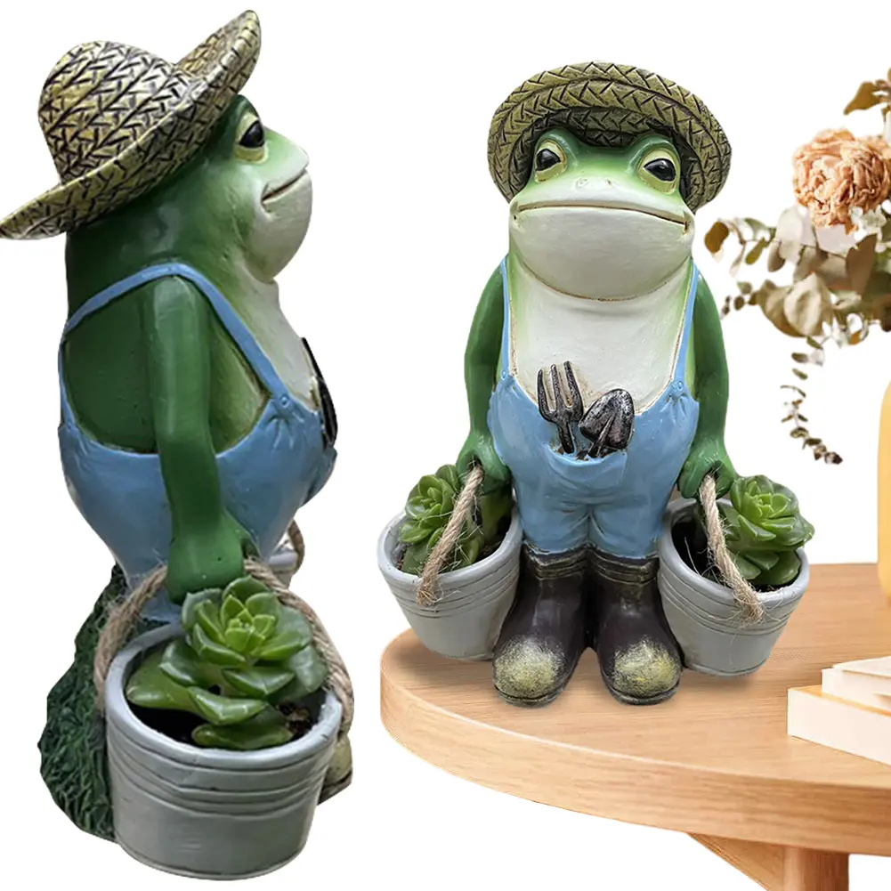 Funny Frogs Garden Statue Resin Frog Potted Ornament Creative Small Frog Figurine Planter for Indoor Outdoor Decor