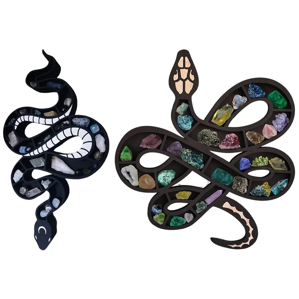Wooden Snake Crystal Display Shelf Decorative Crystal Rack Mineral Rocks Storage Ornament for Home Decoration