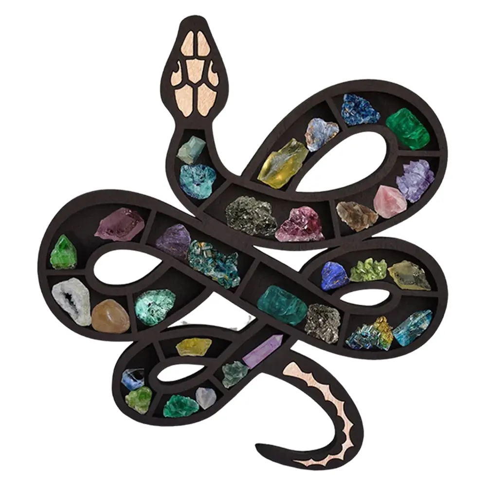 Wooden Snake Crystal Display Shelf Decorative Crystal Rack Mineral Rocks Storage Ornament for Home Decoration