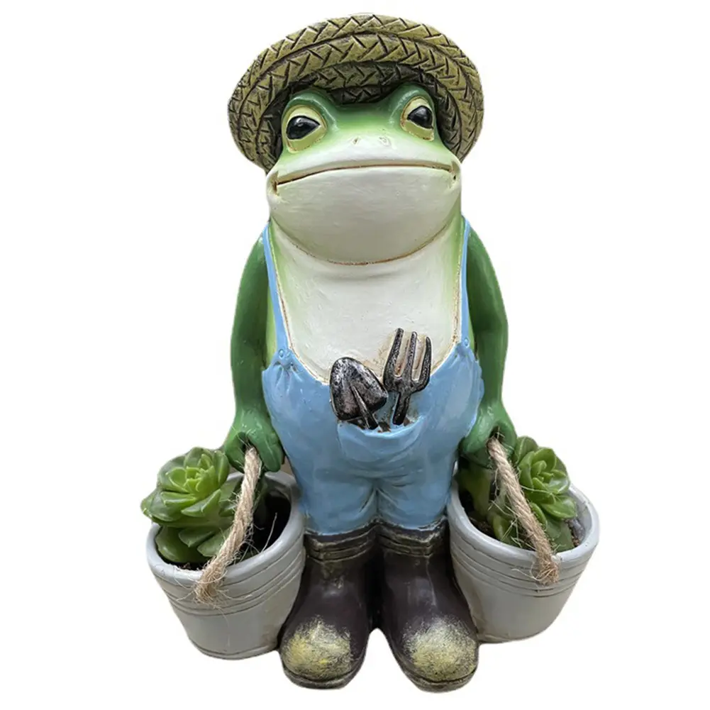 Funny Frogs Garden Statue Resin Frog Potted Ornament Creative Small Frog Figurine Planter for Indoor Outdoor Decor