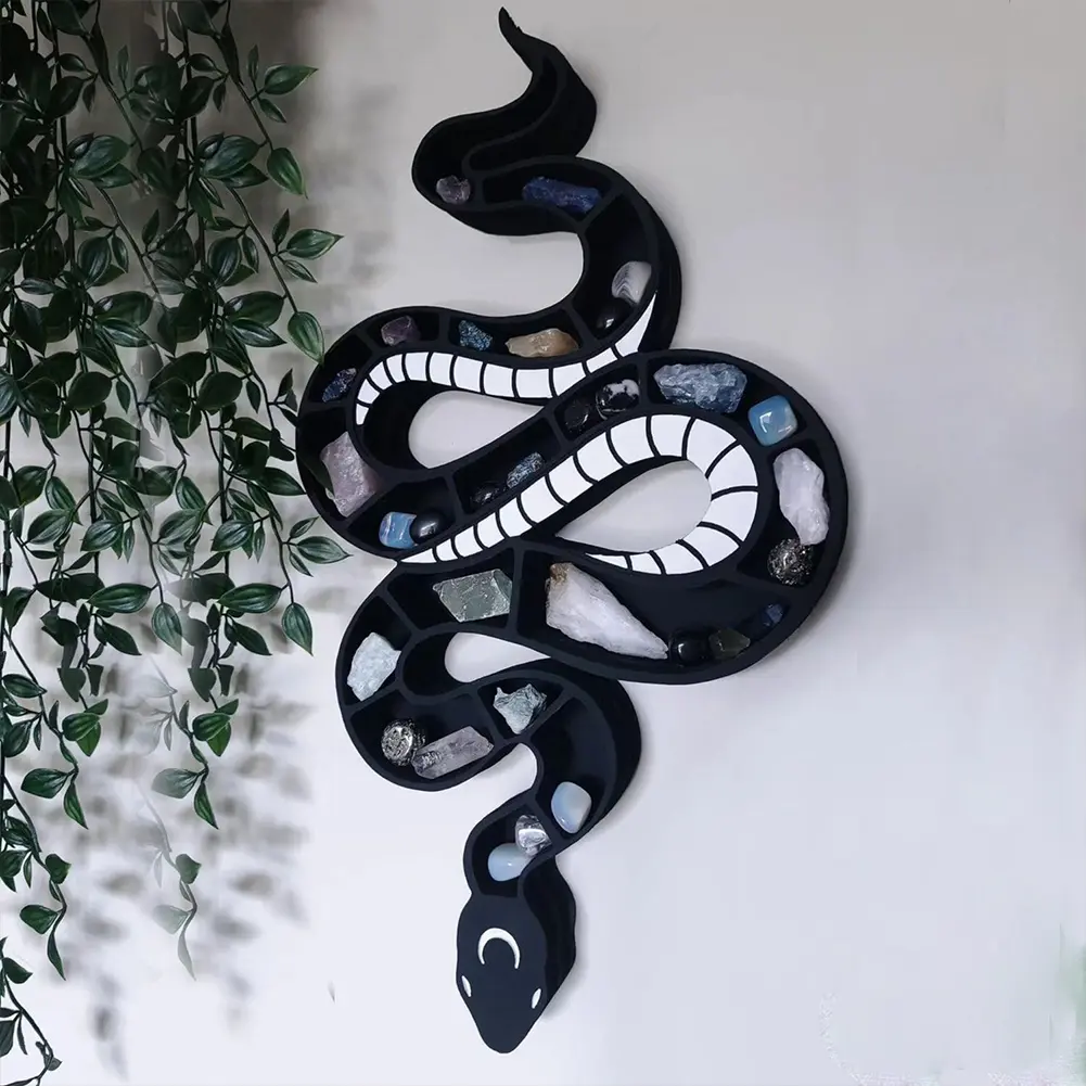 Wooden Snake Crystal Display Shelf Decorative Crystal Rack Mineral Rocks Storage Ornament for Home Decoration