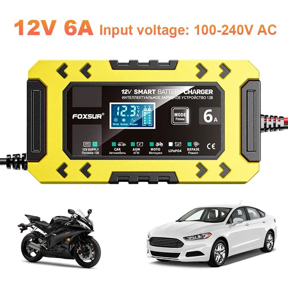 12V6A Car Battery Charger with Temperature Compensation Car Battery Repair Desulfator Fast Charge Pulse Full Intelligent Charger