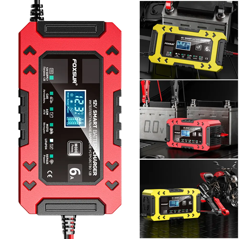 12V6A Car Battery Charger with Temperature Compensation Car Battery Repair Desulfator Fast Charge Pulse Full Intelligent Charger
