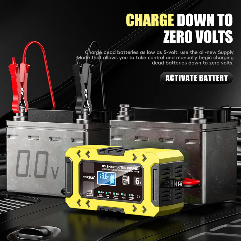 12V6A Car Battery Charger with Temperature Compensation Car Battery Repair Desulfator Fast Charge Pulse Full Intelligent Charger