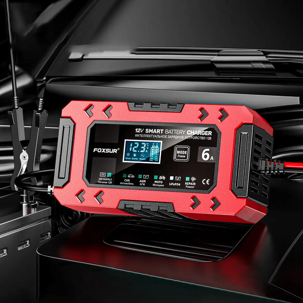 12V6A Car Battery Charger with Temperature Compensation Car Battery Repair Desulfator Fast Charge Pulse Full Intelligent Charger