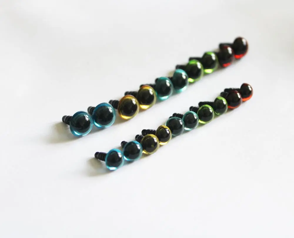 50pcs/lot 8mm 10mm round  plastic clear crystal  safety toy eyes +hard  washer green/yellow/red/blue/light blue color option