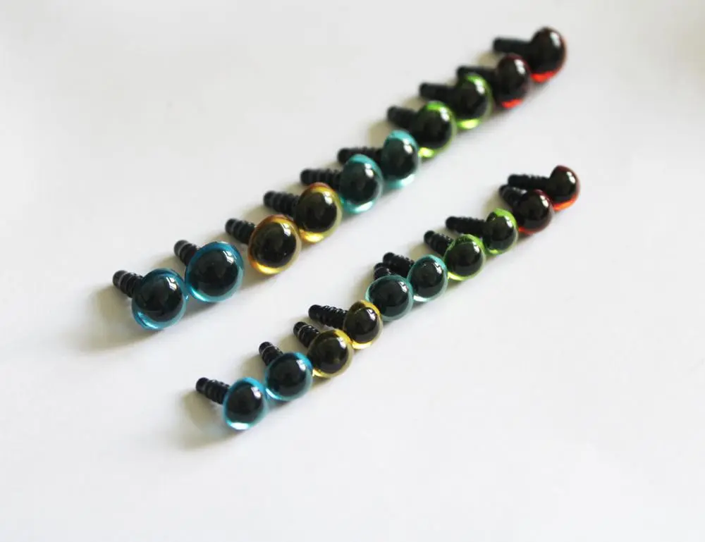50pcs/lot 8mm 10mm round  plastic clear crystal  safety toy eyes +hard  washer green/yellow/red/blue/light blue color option
