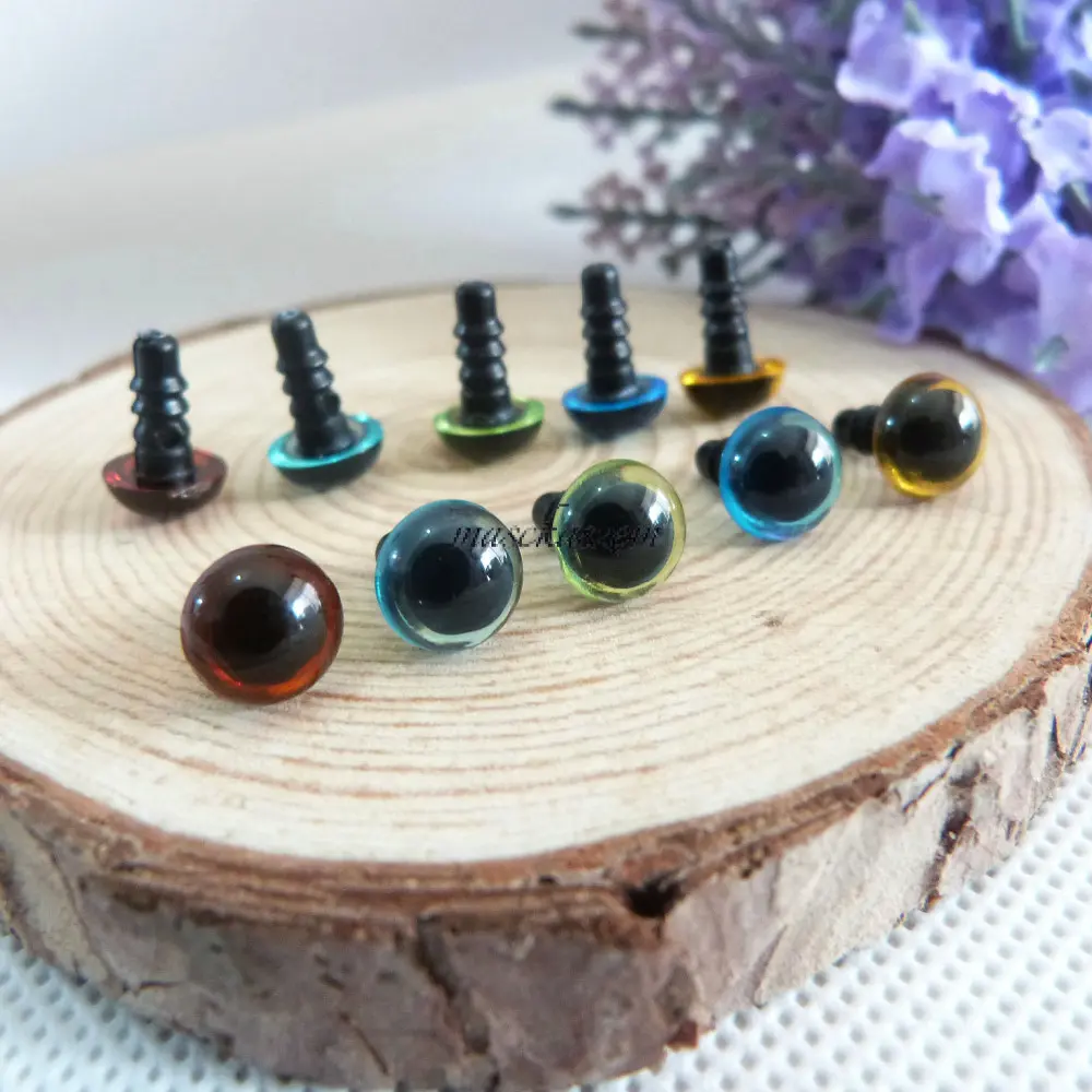 50pcs/lot 8mm 10mm round  plastic clear crystal  safety toy eyes +hard  washer green/yellow/red/blue/light blue color option