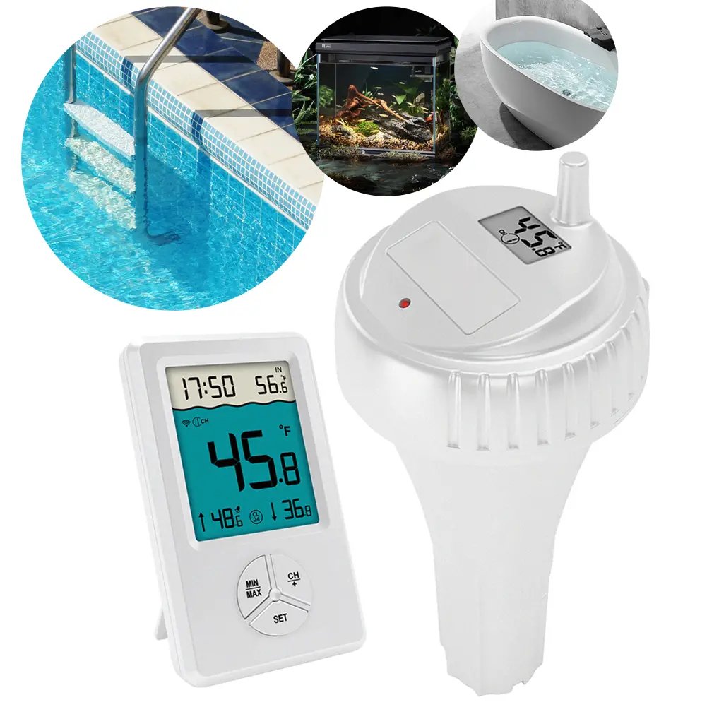 Wireless Floating Thermometer with Indoor Temperature Monitor Digital Pool Thermometer Easy Read Water Temperature Thermometer