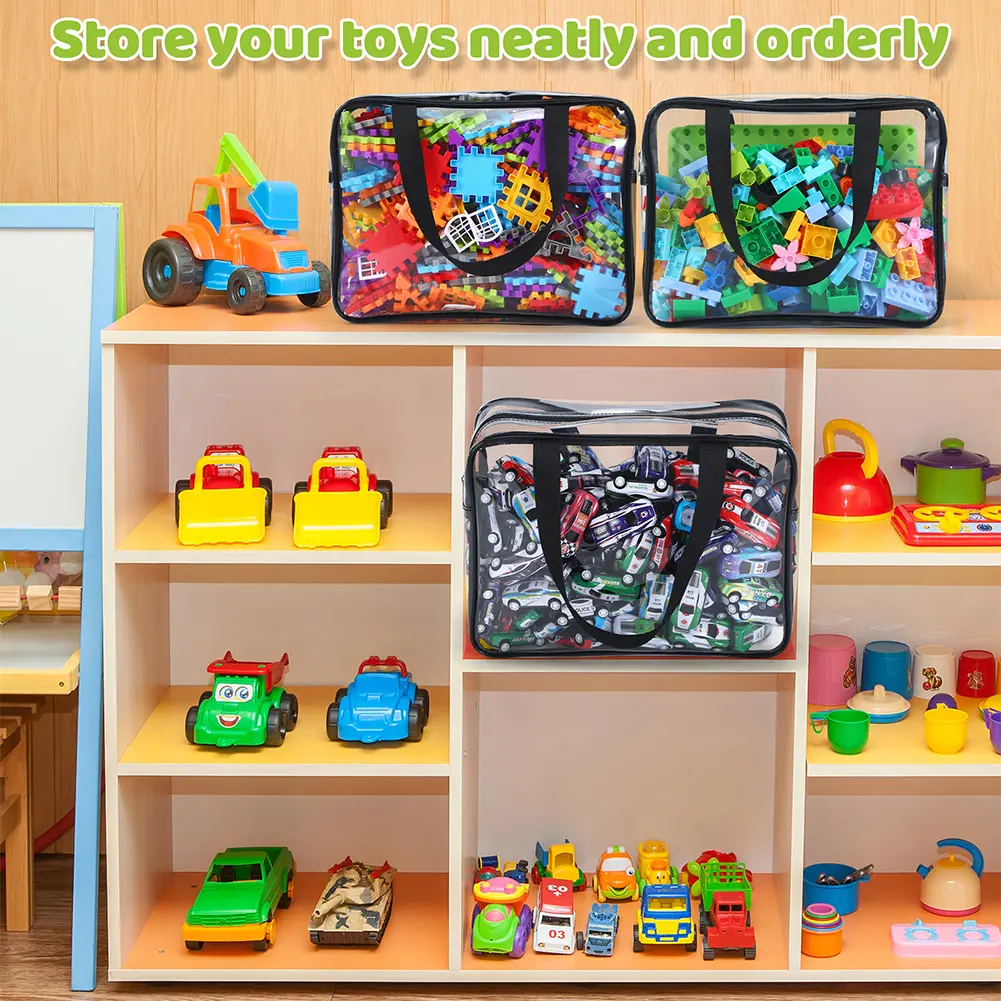 6PCS PVC Zipper Travel Storage Bag Dust-Proof & Waterproof Reusable Large Organizer Bag for Board Games Building Blocks Puzzles