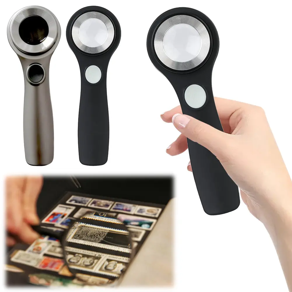 10X Handheld Magnifying Glass with 6 LED Light USB Rechargeable Handheld Illuminated Magnifier Microscope Reading Jewelry Loupe