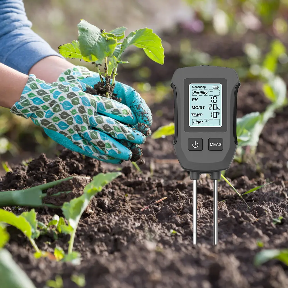 5 in 1 Soil Tester Fertility/Temperature/Moisture/Sunlight/PH Meter Soil Test Meter for Gardening Farming and Outdoor Plants