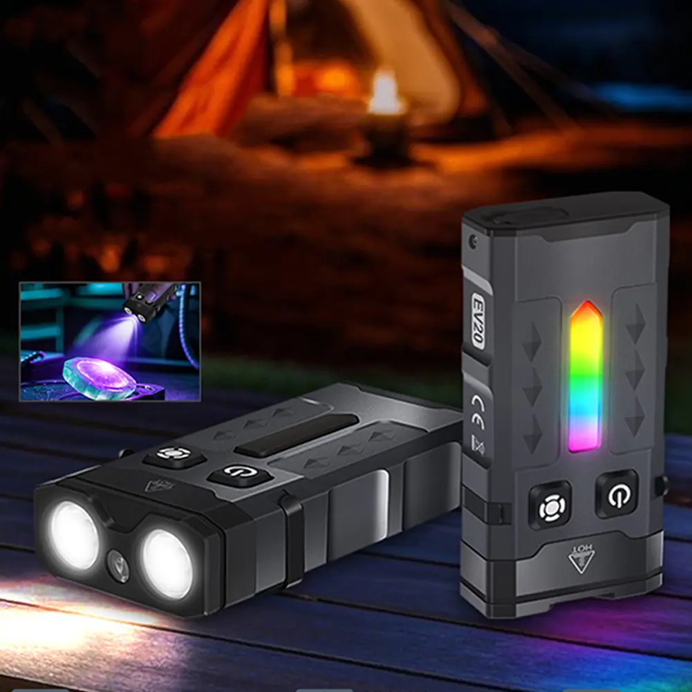 EDC Flashlight LED Keychain Light 1100LM Pocket Lantern RGB Light Keychain Flashlight for Outdoor Camping