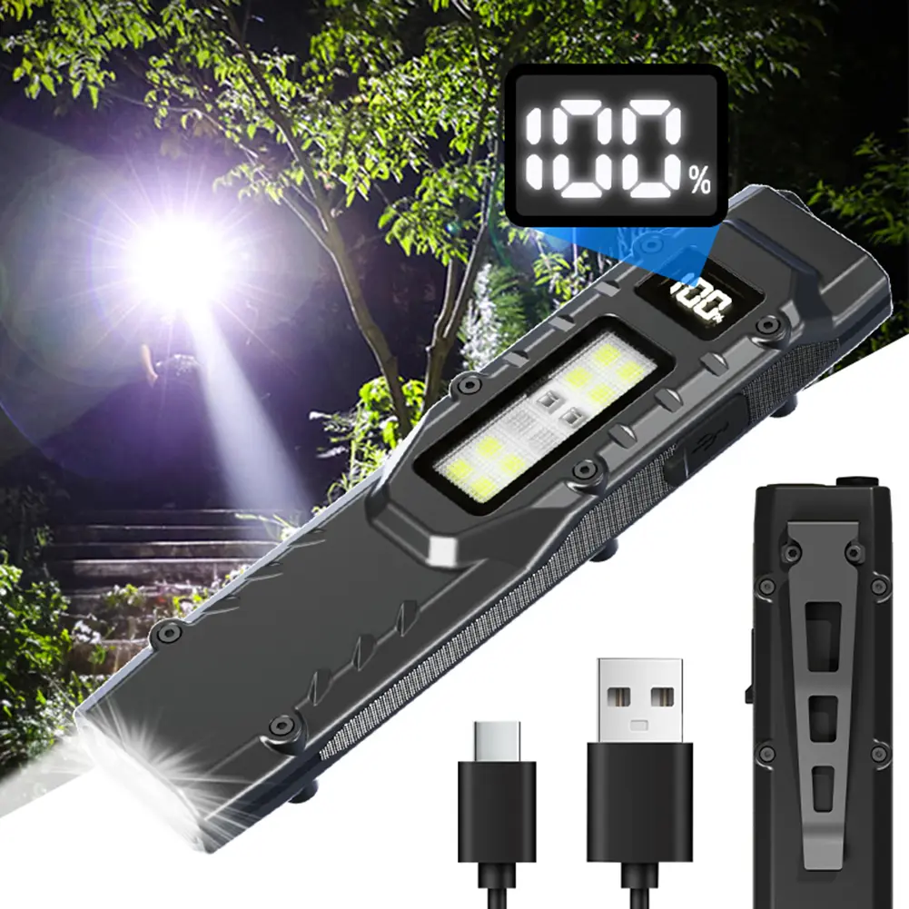 LED Ultra Slim Flashlight with Pen Clip Mini Camping Light 1200LM Portable Pocket Flashlight 1000mAh for Camping Fishing Walking