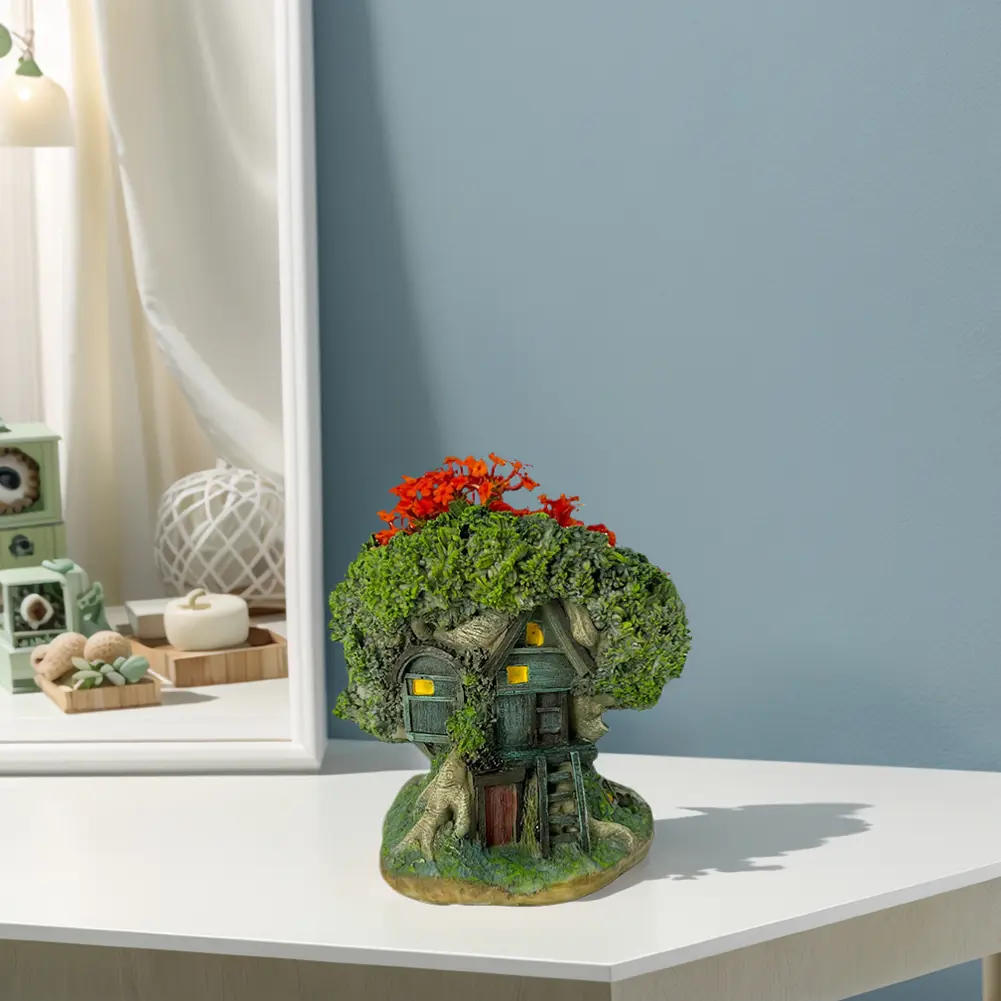 Tree House Flower Pot Succulent Pot Decorative Succulent Planter Multi-Function Forest House Planter Pot for Micro Landscape