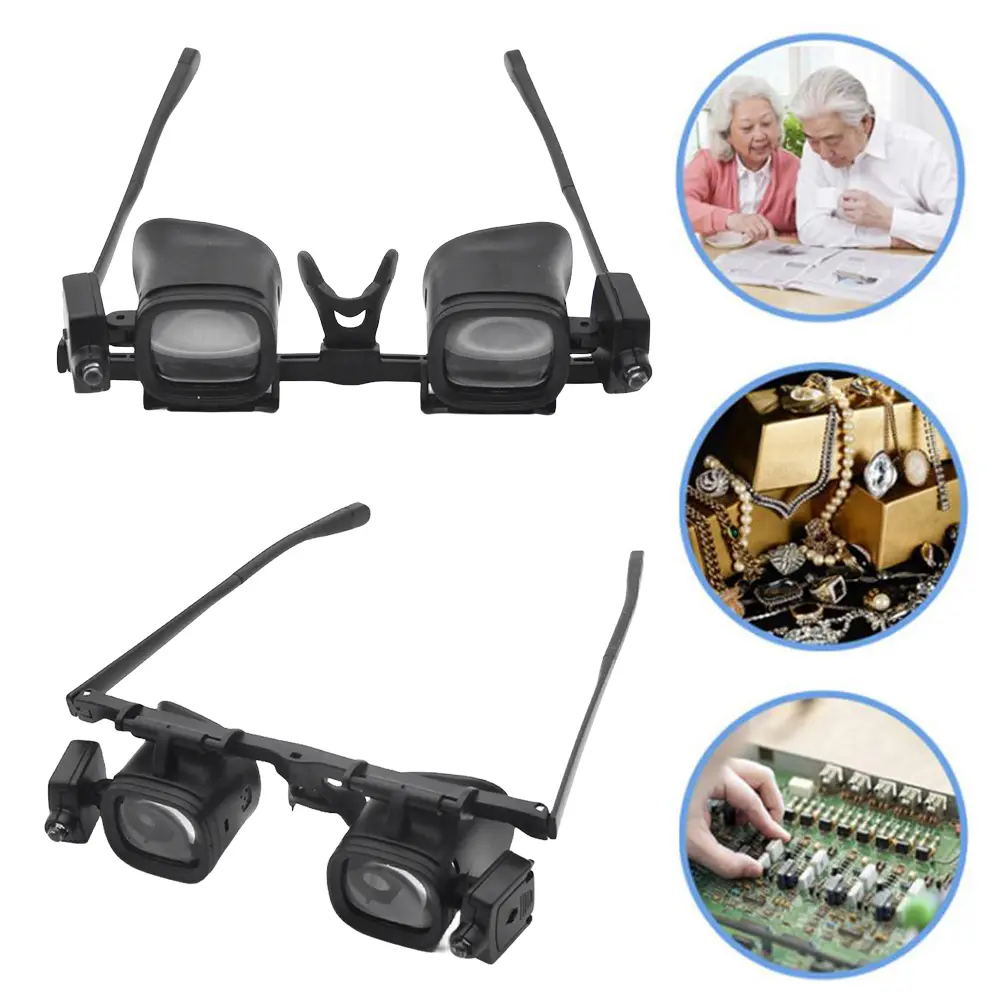 Wearable Magnifier with 2 LED Lights and 6 Detachable Lenses Illuminated Magnifier Glasses 2X 4X 6X 10X 18X 25X for Watch Repair
