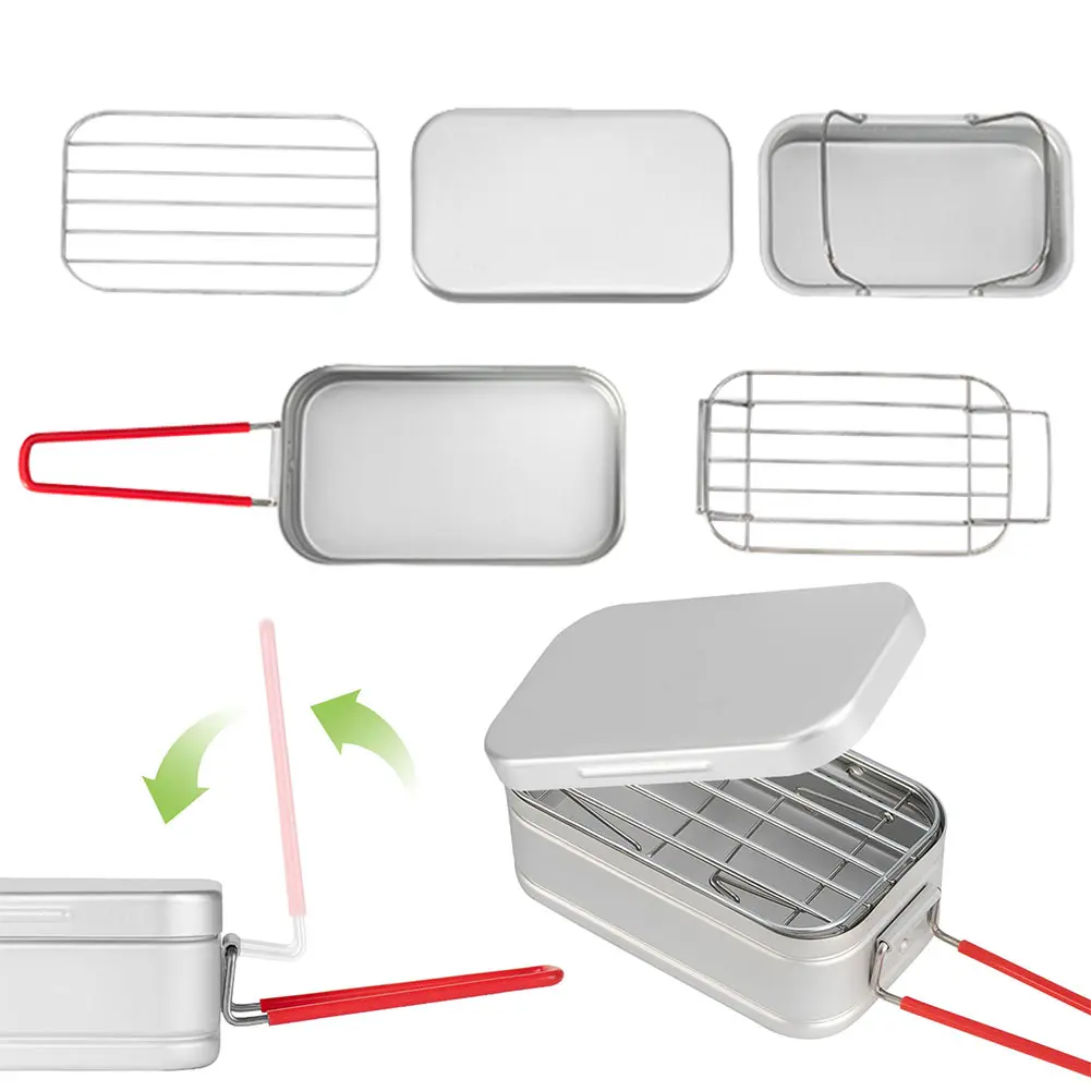 920ml Camping Lunch Box with Folding Handle Picnic Lunch Box Large Capacity Aluminum Lunch Box for Campfires Picnics