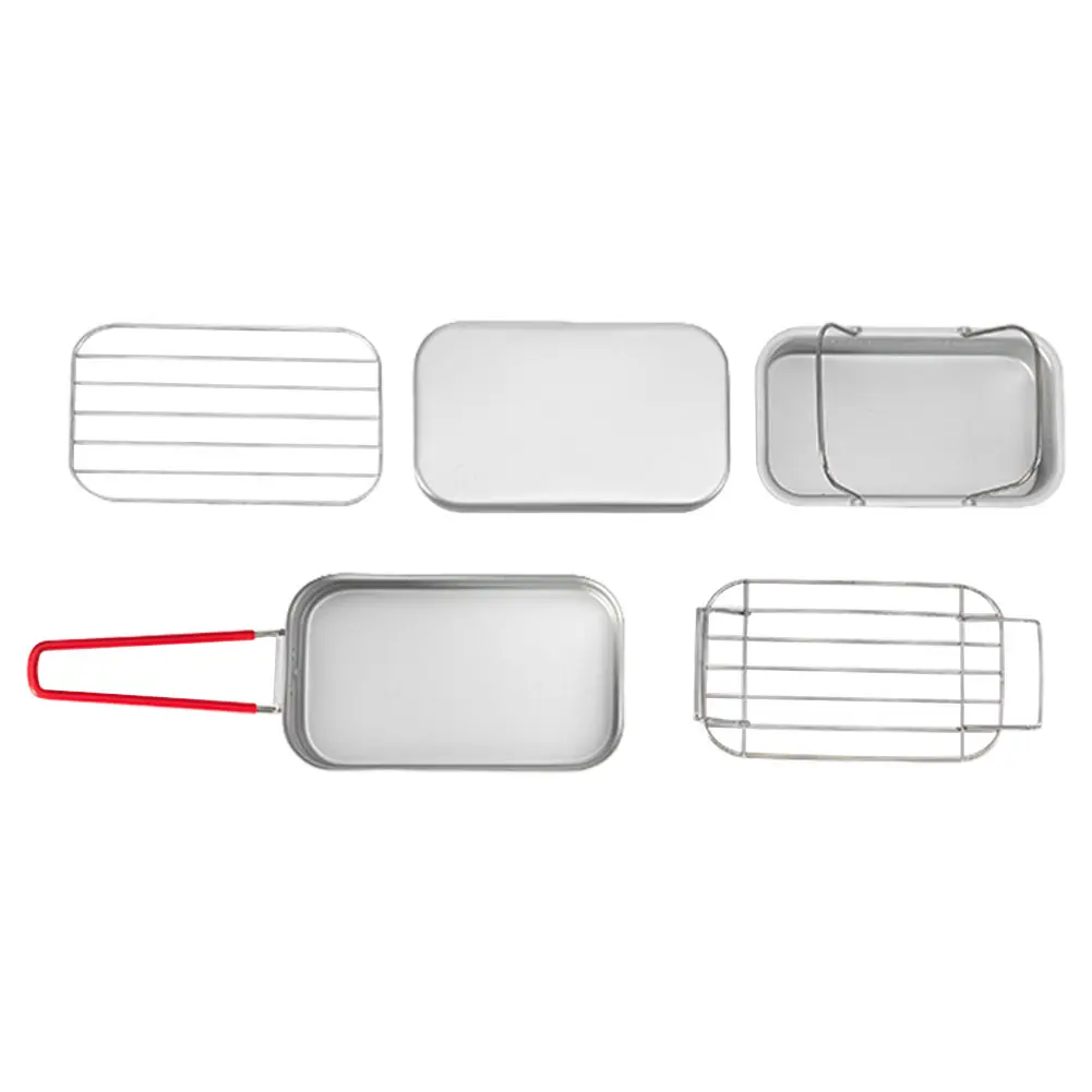 920ml Camping Lunch Box with Folding Handle Picnic Lunch Box Large Capacity Aluminum Lunch Box for Campfires Picnics