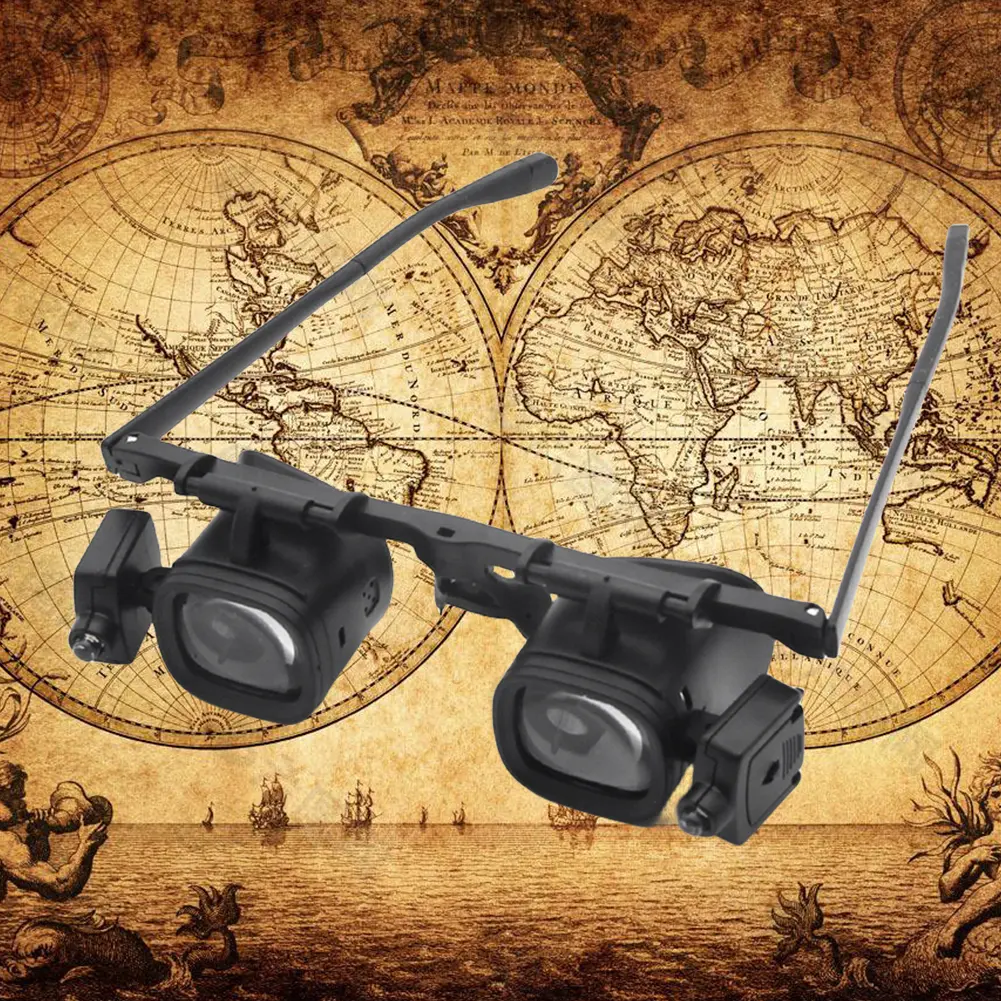 Wearable Magnifier with 2 LED Lights and 6 Detachable Lenses Illuminated Magnifier Glasses 2X 4X 6X 10X 18X 25X for Watch Repair