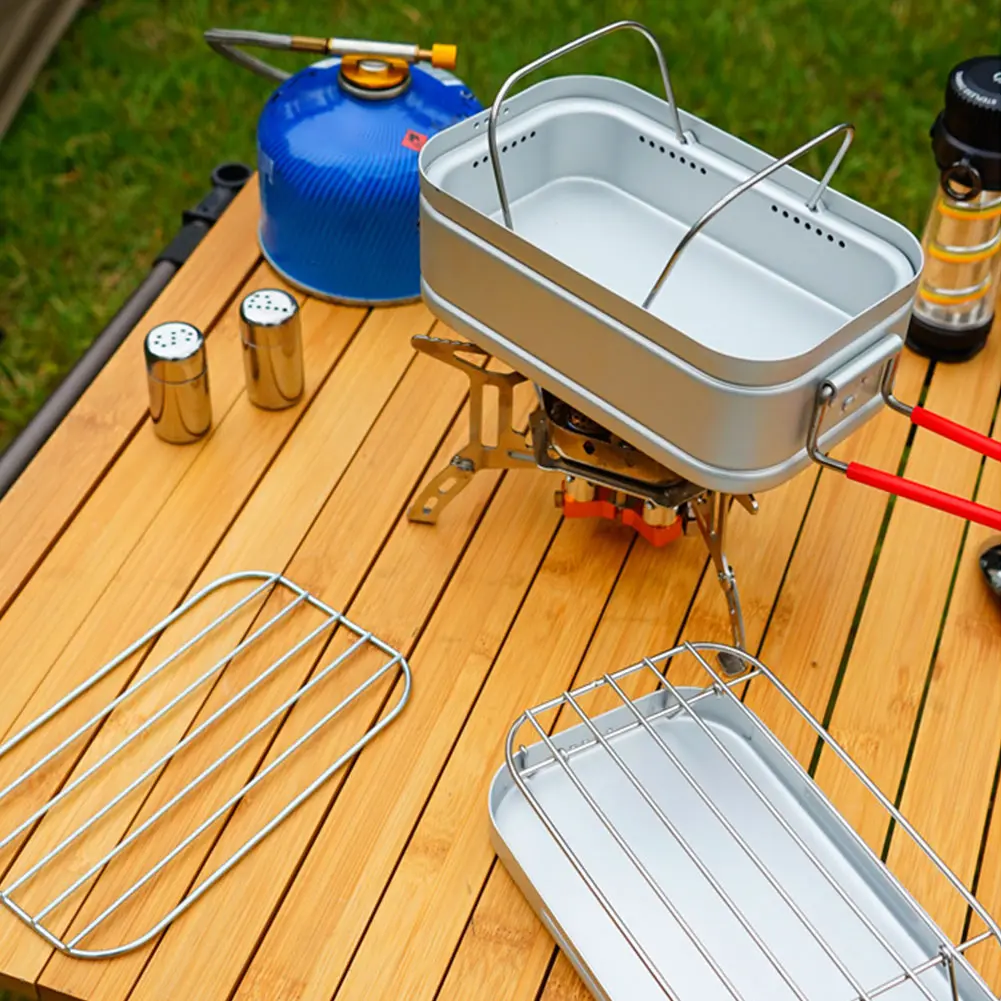 920ml Camping Lunch Box with Folding Handle Picnic Lunch Box Large Capacity Aluminum Lunch Box for Campfires Picnics
